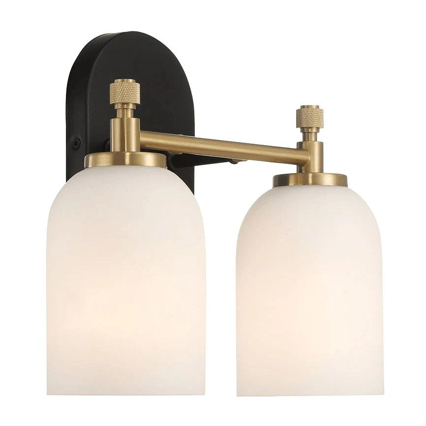 Vortex Two Lights Vanity Wall Sconce with White Frosted Glass, Traditional Style for Over Bathroom Mirror, 10.5" L x 5.5" W x 10" H, Gold+White