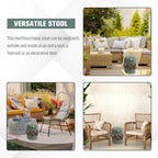 14" x 17" Ceramic Garden Stool with Double-Coin Knotted Ring Design, Glazed Decorative Outdoor Stool, Green
