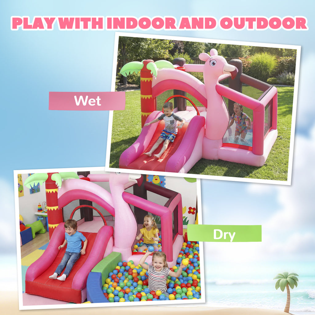 Inflatable Bounce House with Ball Pool, Basketball Hoop, Jumping Bouncy Castle with Blower for Indoor Outdoor, Pink