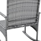 3 Piece Outdoor PE Rattan Rocking Chair Set, Patio Wicker Recliner Rocker Chair with Soft Cushion & Nature Wood Top Coffee Table, Gray