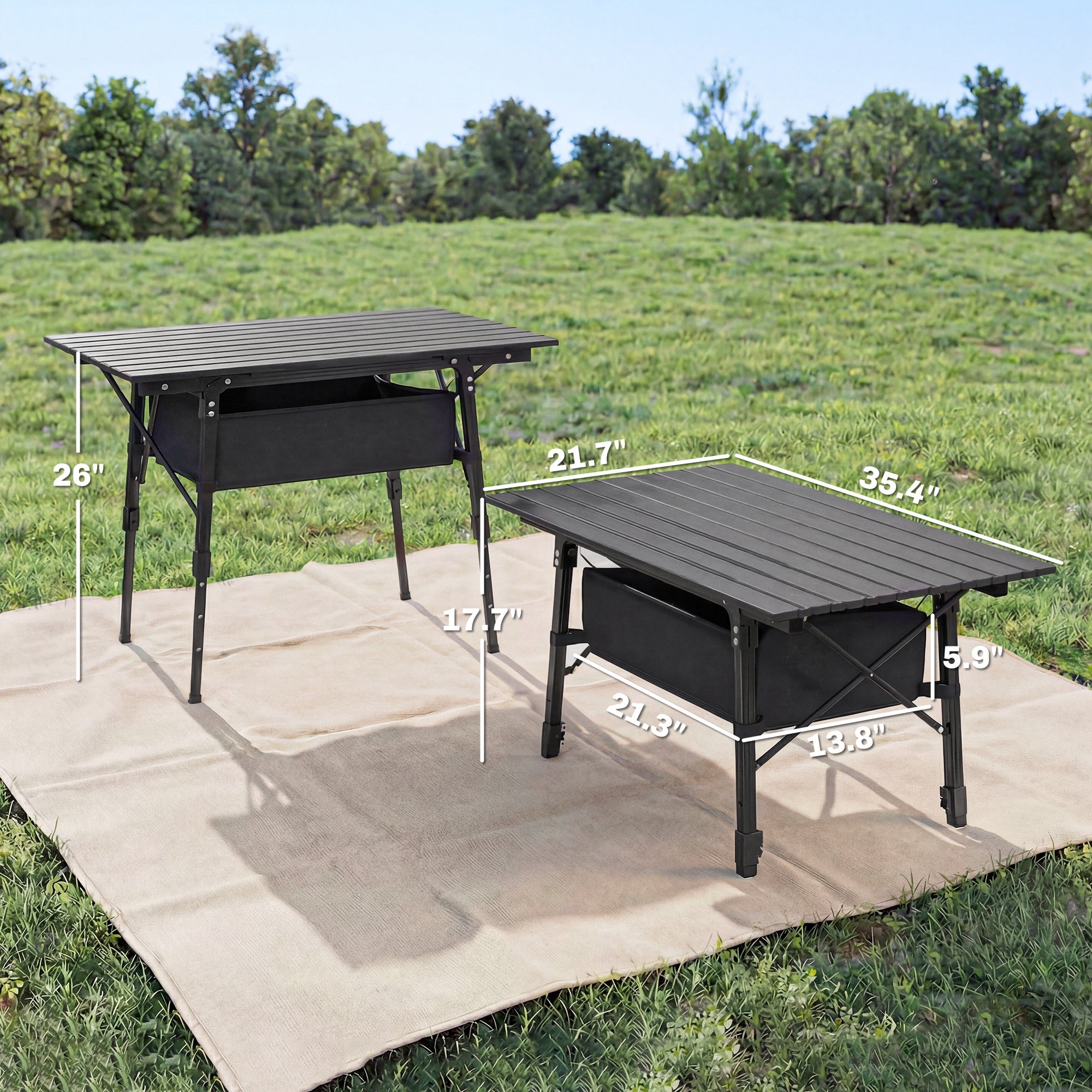 3ft Aluminum Small Folding Table, Portable Camping Table with Storage Bag, Carry Bag for Outdoor Picnic BBQ, Black