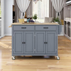 Kitchen Island Cart with 4-Door Cabinet, 2 Drawers, Solid Wood Top, Locking Wheels, Spice and Towel Racks, 54.5" L x 18.5" W x 36" H, Blue