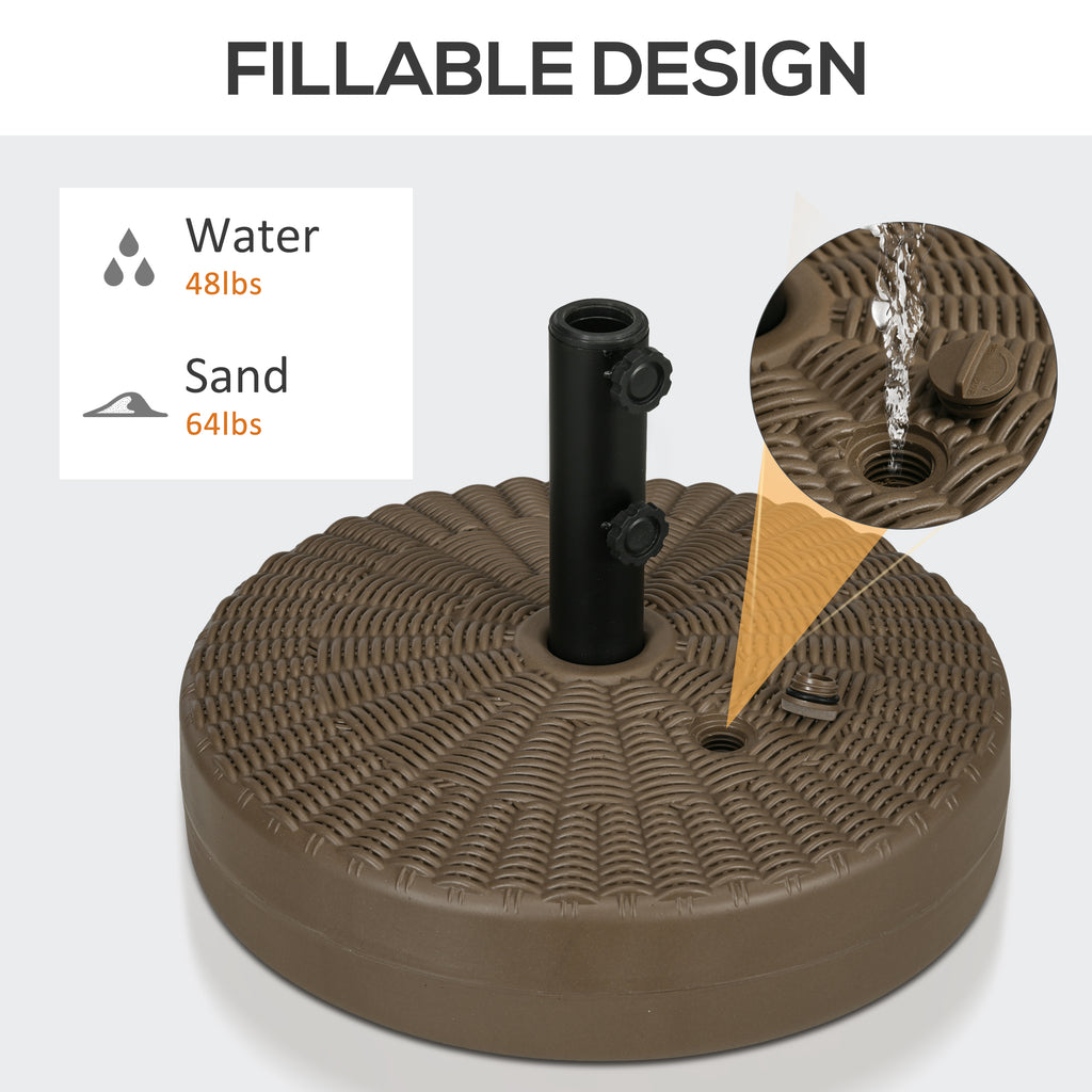 Umbrella Stand for 1.5" or 2" Umbrella Poles, Round Fillable Umbrella Base for Outdoor, Lawn, Deck, Brown