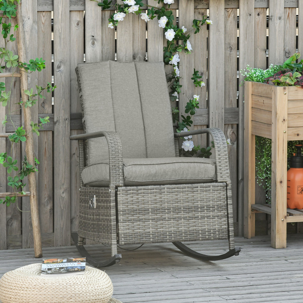 PE Rattan Rocking Recliner with Footrest, Gray