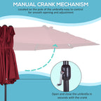 Extra Large 15 ft Patio Umbrella, Double-Sided Wide Outdoor Umbrella with Crank Handle and Air Vents for Backyard, Deck, Pool, Market, Wine Red