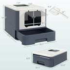 Cat Litter Box with Lid, Scoop, Front Entry, and Top Exit for Large Cats, White