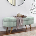 Oval Storage Ottoman Bench with Foam Cushion and Sturdy Rubberwood Legs, Multi-Use Footstool for Bedroom, 43.5" L x 16" W x 16" H, Cyan