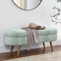 Oval Storage Ottoman Bench with Foam Cushion and Sturdy Rubberwood Legs, Multi-Use Footstool for Bedroom, 43.5" L x 16" W x 16" H, Cyan