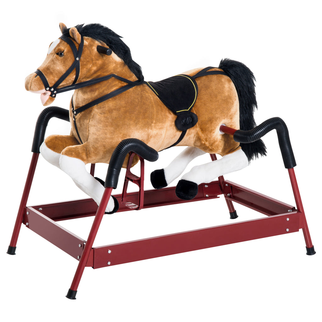 Durable Kids Plush Spring Rocking Horse, Ride On Rocking Horse with Realistic Sounds, Brown