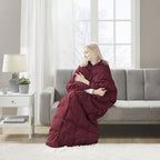 Wearable Multipurpose Throw with Goose Feather, Down Filling, Water-Repellent Microfiber, Machine Washable, 68" L x 62" W x 0.25" H, Red