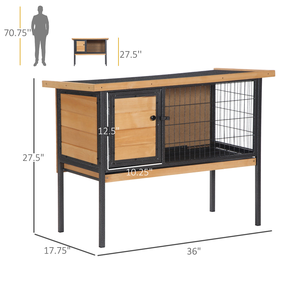Rabbit Hutch Elevated Bunny Cage Small Animal Habitat with Metal Frame, No Leak Tray, Metal Wire Pan, Openable Water-Resistant Asphalt Roof for Rabbits, Chickens, Ducks, Indoor/Outdoor Natural
