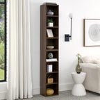 8-Tier Slim Media Tower Rack with Adjustable Shelves, Anti-Tip Hardware, Tall Narrow Bookcase for Compact Room, 11.5" L x 9.5" W x 71" H, Walnut