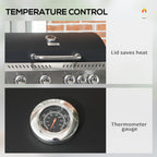 4 Burner Propane Gas Grill with Side Burner, 40,000 BTU Outdoor Barbeque with Shelves, Thermometer, Bottle Opener, Black