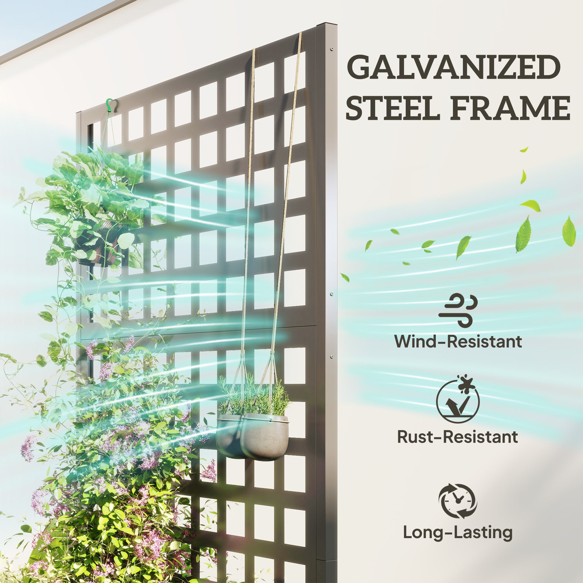 Galvanized Raised Garden Bed Planter Box with Trellis for Climbing Plants, Vegetable, Vines, 35" x 16" x 70", Gray