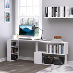 L Shaped Desk, Corner Computer Desk, 360 Degree Rotating Home Office Desk with Storage Shelves, Writing Table Workstation, White