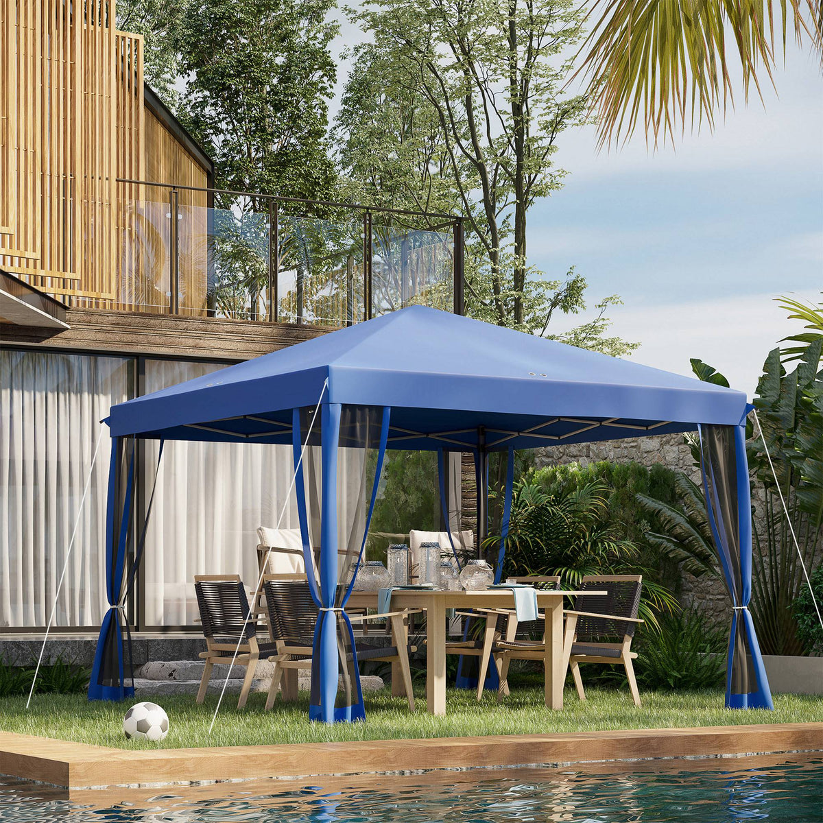 10' x 10' Pop Up Canopy Tent with Netting, Instant Gazebo, Screen House Room with Carry Bag, Height Adjustable, for Outdoor, Garden, Patio, Camping, Blue