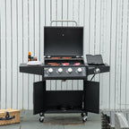 52" Barbecue Grill with Wheels 4+1 Burner Liquid Propane Gas Grill Outdoor Cabinet Style BBQ Trolley w/ Side Burner, Warming Rack