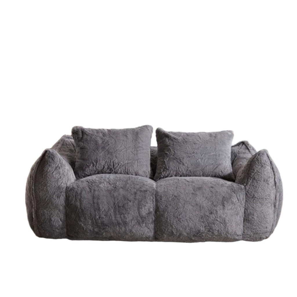 Bean Bag Sofa with High-Density Foam and Faux Fur Fabric, Compressed Sofa Oversized Fluffy Loveseat for Adults, 75" L x 42.5" W x 28.5" H, Grey