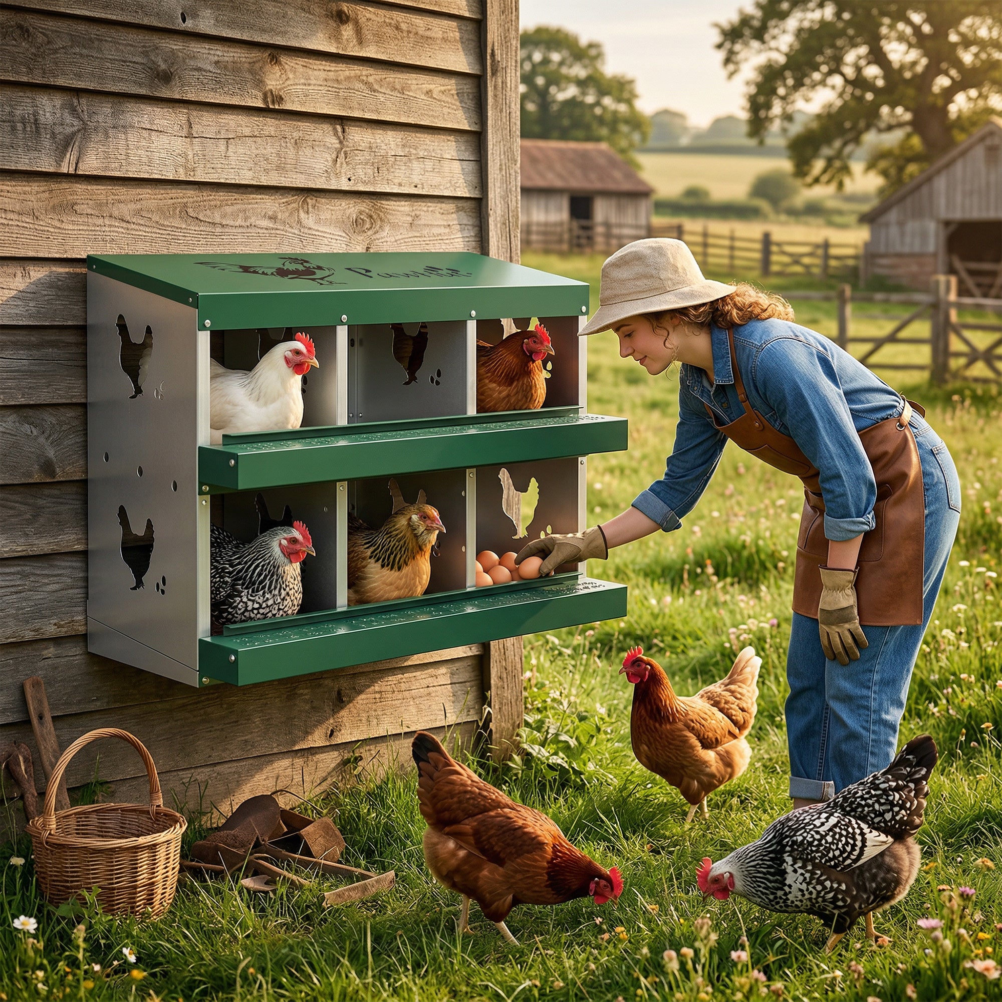 Chicken Nesting Boxes, 6 Compartment Steel Nesting Boxes for Chickens, Wall Mount Egg Laying Boxes with Vented Holes