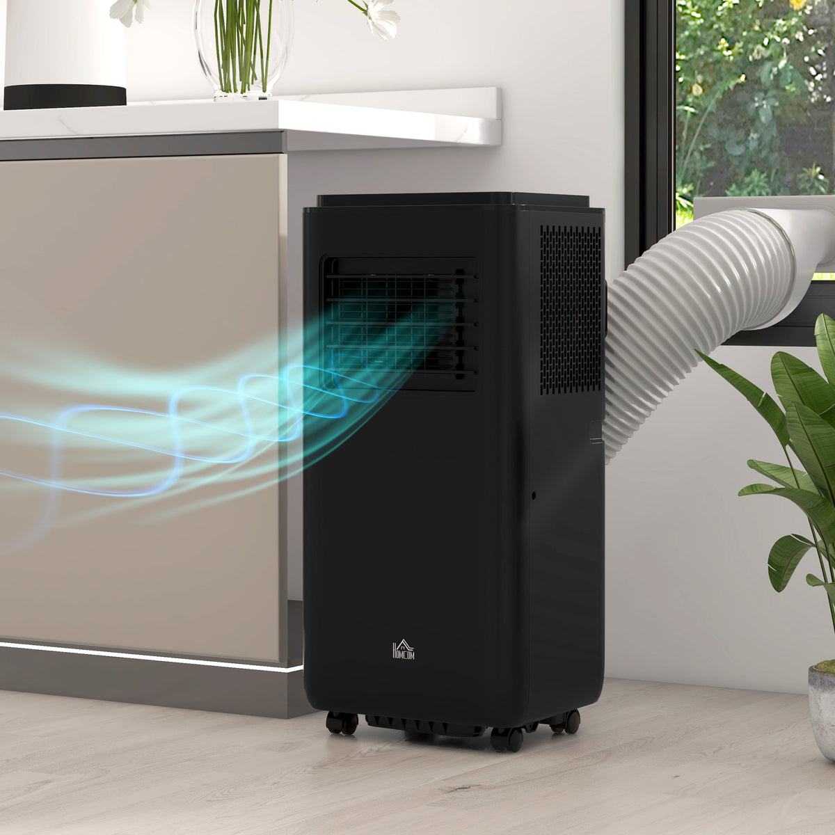 8,000 BTU Moible Air Conditioner 345 Sq. Ft., Dehumidifier Fan Auto Sleep with 24H Timer On/Off, Window Kit, Black