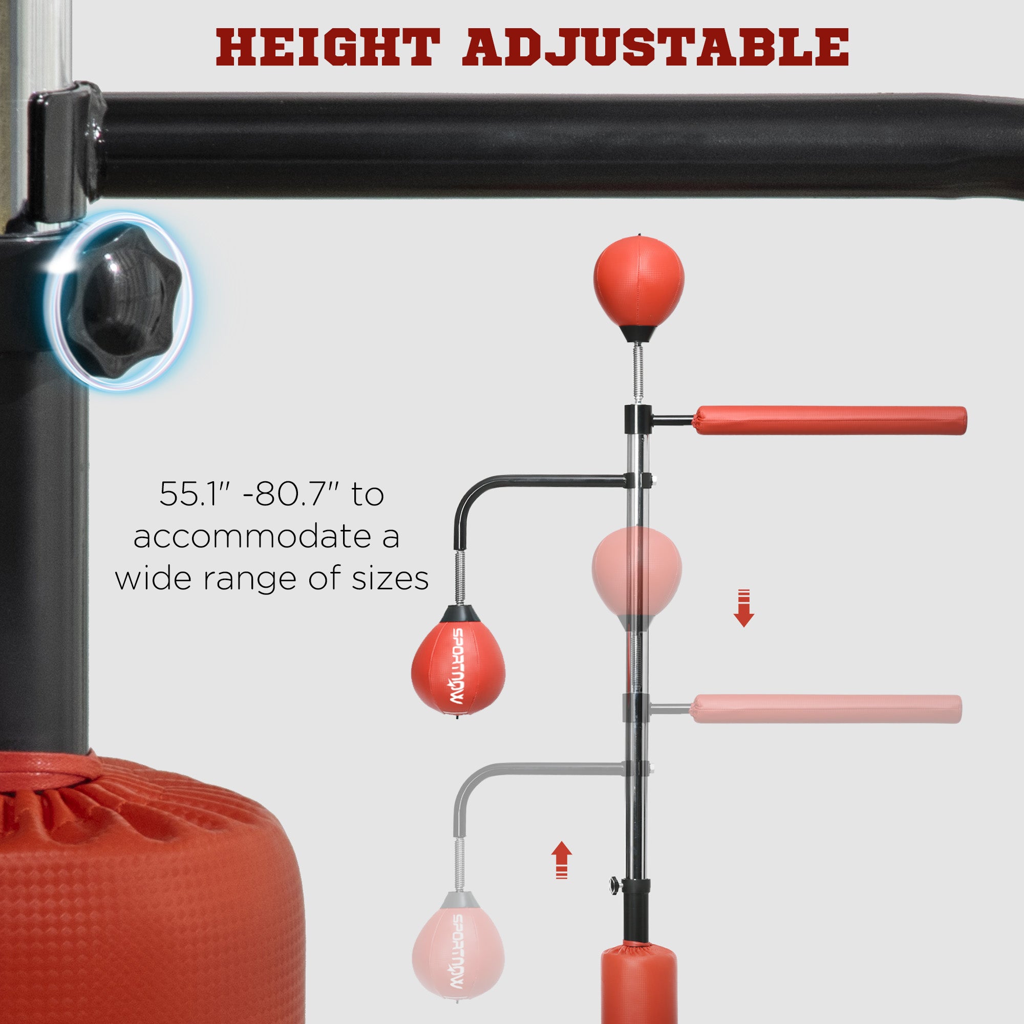 4.6'-6.7' Speed Bag Boxing Bag Stand, Reflex Bag Boxing Training Equipment, Speed Punching Bag, Red