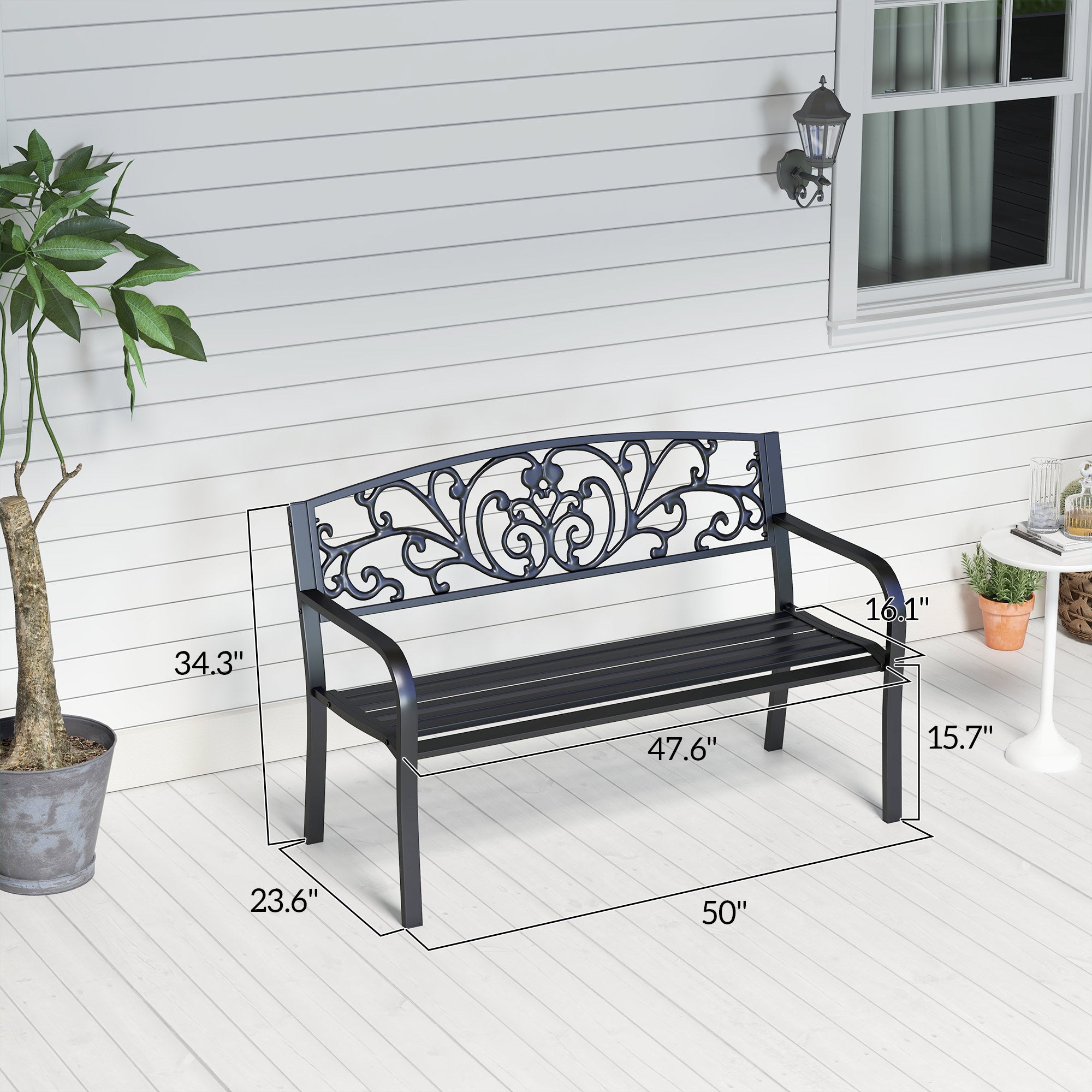 50" Blossoming Pattern Garden Decorative Patio Park Bench with Beautiful Floral Design & Relaxing Comfortable Build