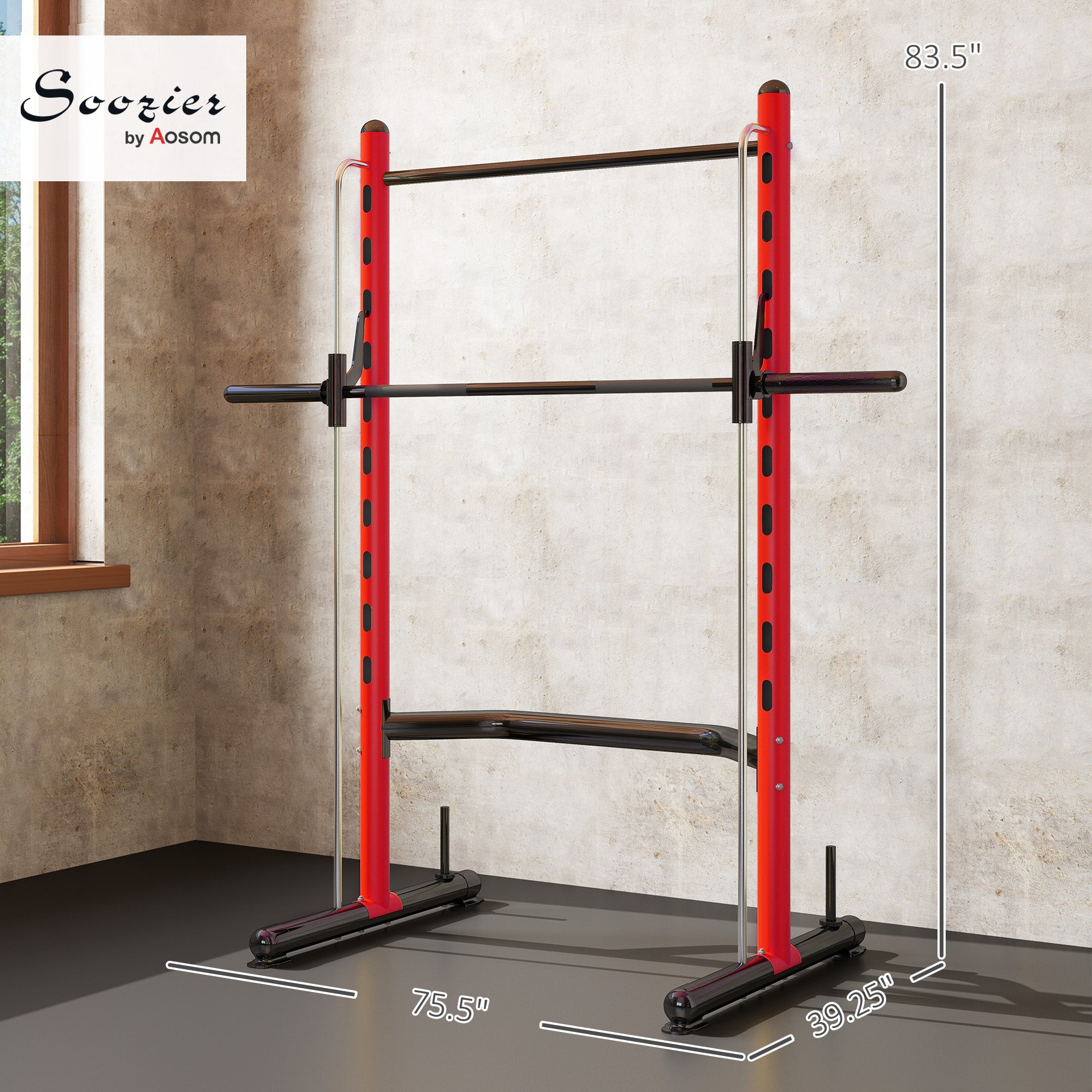 Squat Rack with Pull Up Bar and Barbell Bar Adjustable Bench Press Multi-Function Weight Lifting Half Rack Red