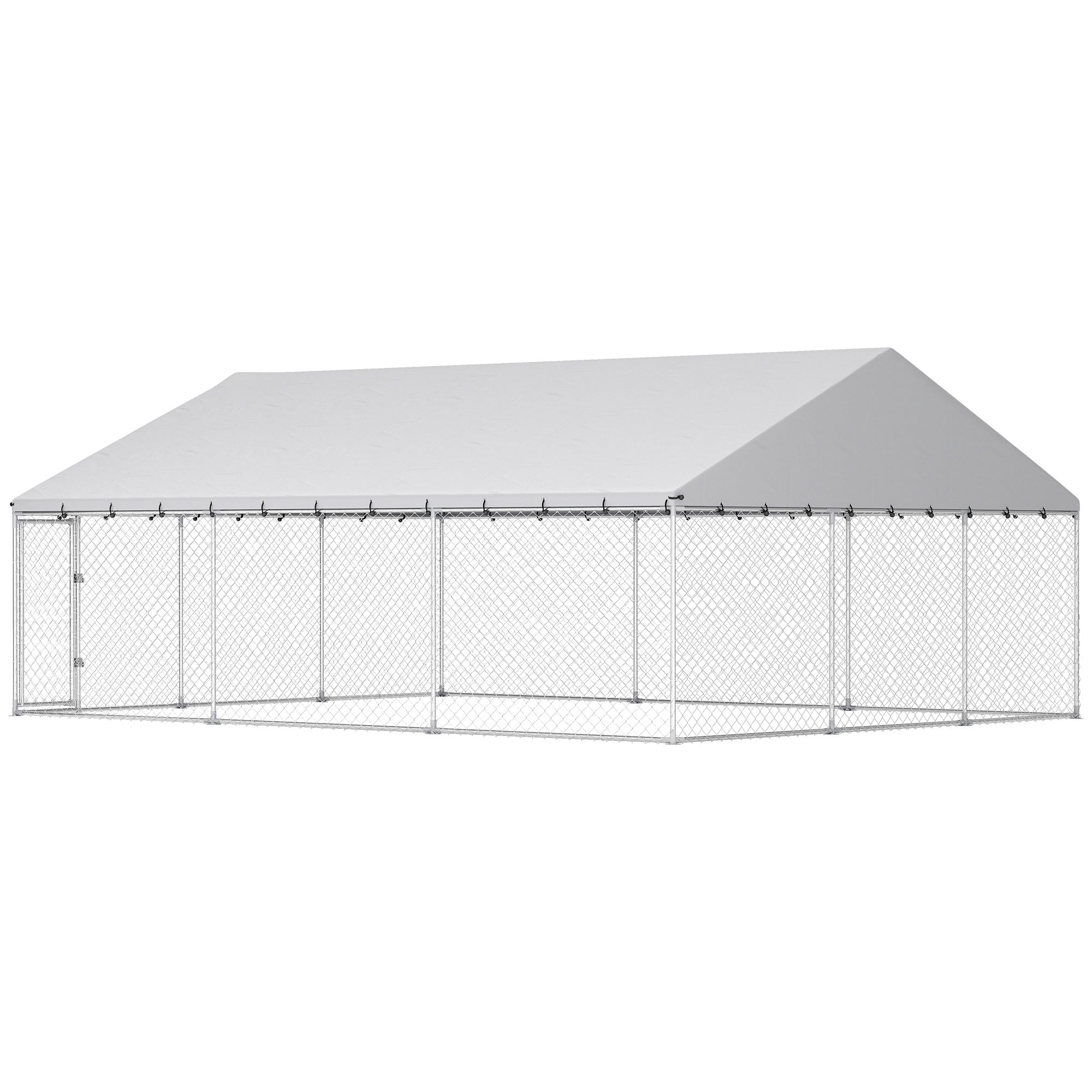 Heavy Duty Outdoor Dog Kennel with Waterproof Roof, 2 Secure Latches, Chain Link Dog Run for Backyard, 20' x 15' x 8'