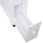 6.25" x 20.5" x 28.25" Wood Rolling Narrow Bathroom Side Storage Cabinet - White