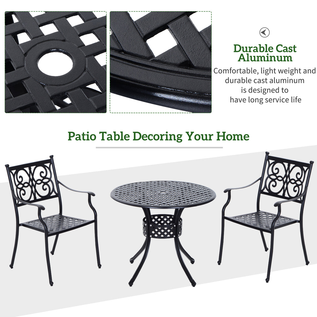 33" Patio Dining Table Round Cast Aluminium Outdoor Bistro Table with Umbrella Hole - Black