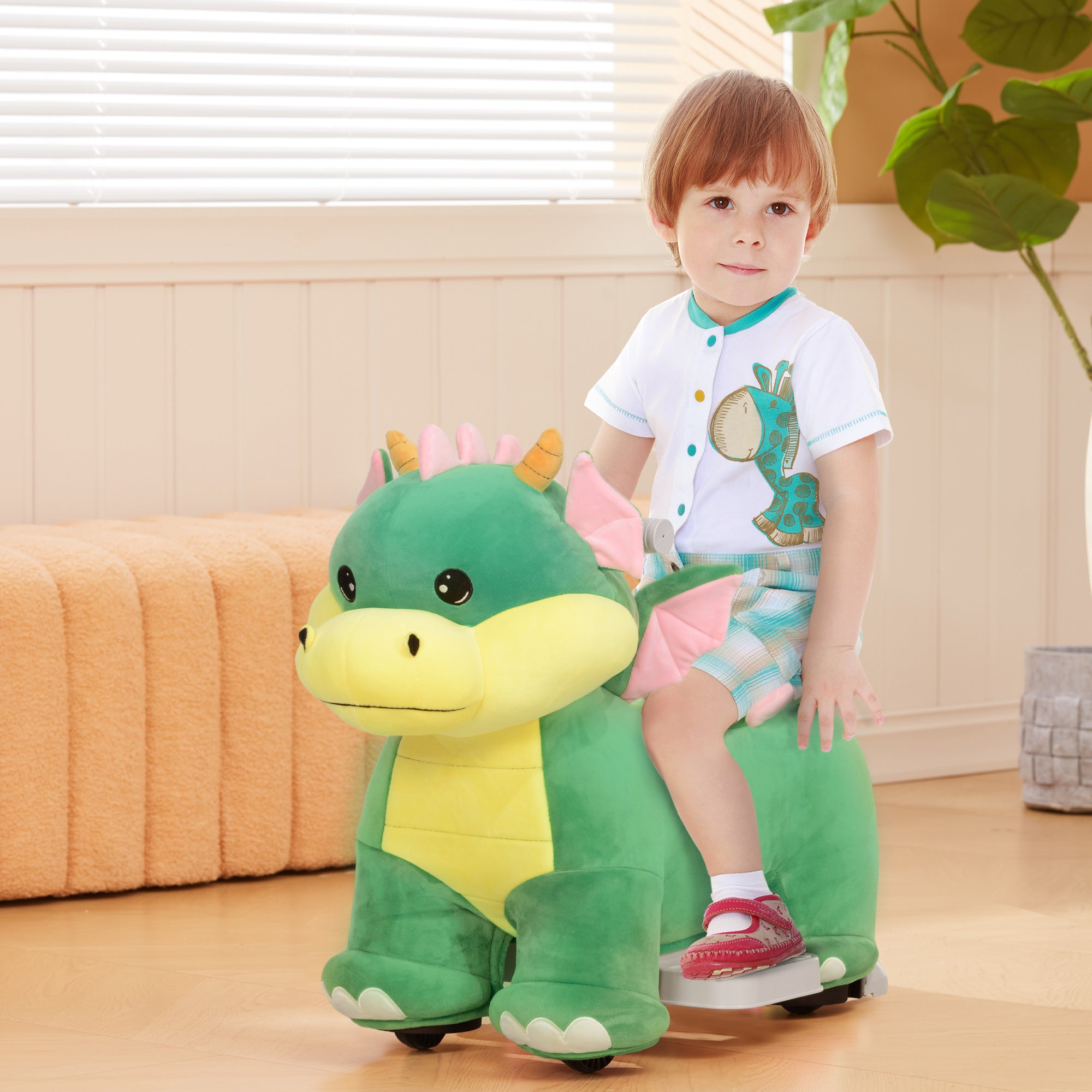 Battery Powered Ride on Toy, 6V Ride on Horse with Music Forward, PU Wheels, for 18-36 Months, Green