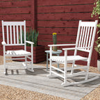 Wooden Rocking Chair Set, Curved Armrests, High Back, Slatted Seat Outdoor Rocker Set, White