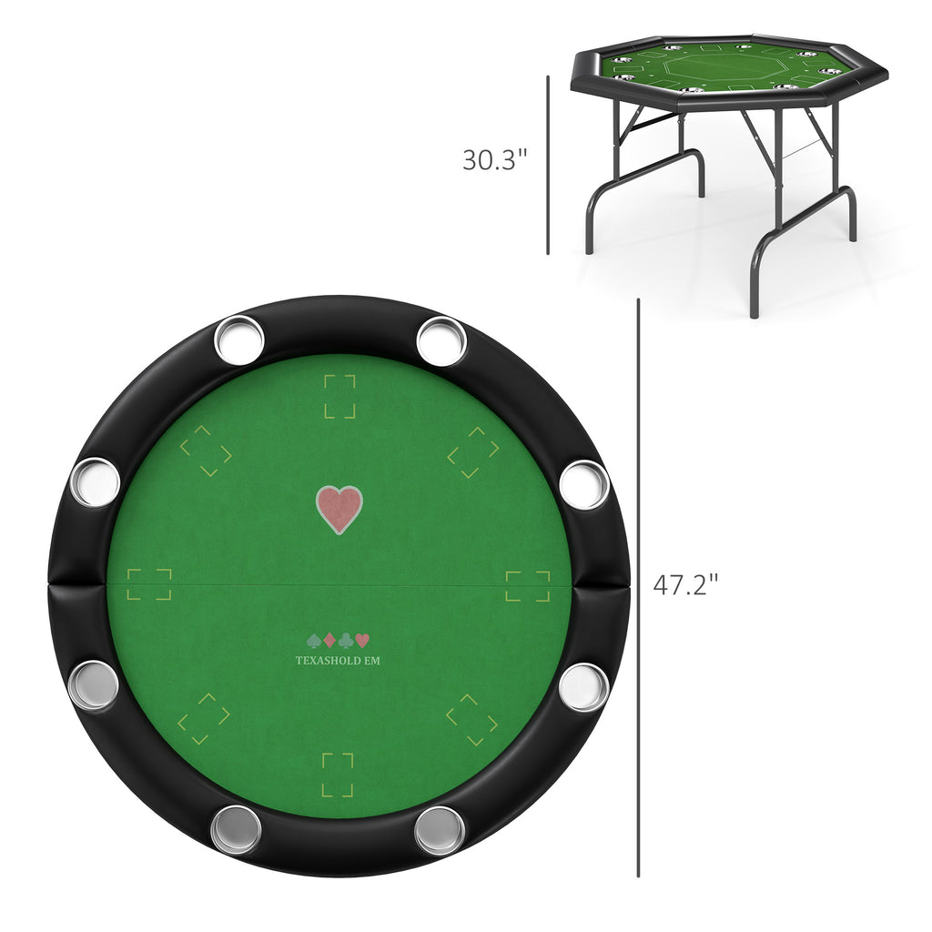 Poker Table Foldable 47" Round Casino Folding Game Table for 8 Players with Cup Holders, Green