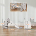 3-in-1 Toddler Slide for Age 1-3, Freestanding Kids Slide with Climber, Basketball Hoop and Ball, Giraffe Design, Gray