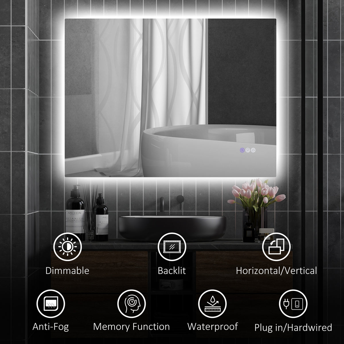 Dimmable Bathroom Mirror with Lights, 37" x 35" Backlit LED Mirror w/ Anti-Fog, Memory & Infinite Color Temperature