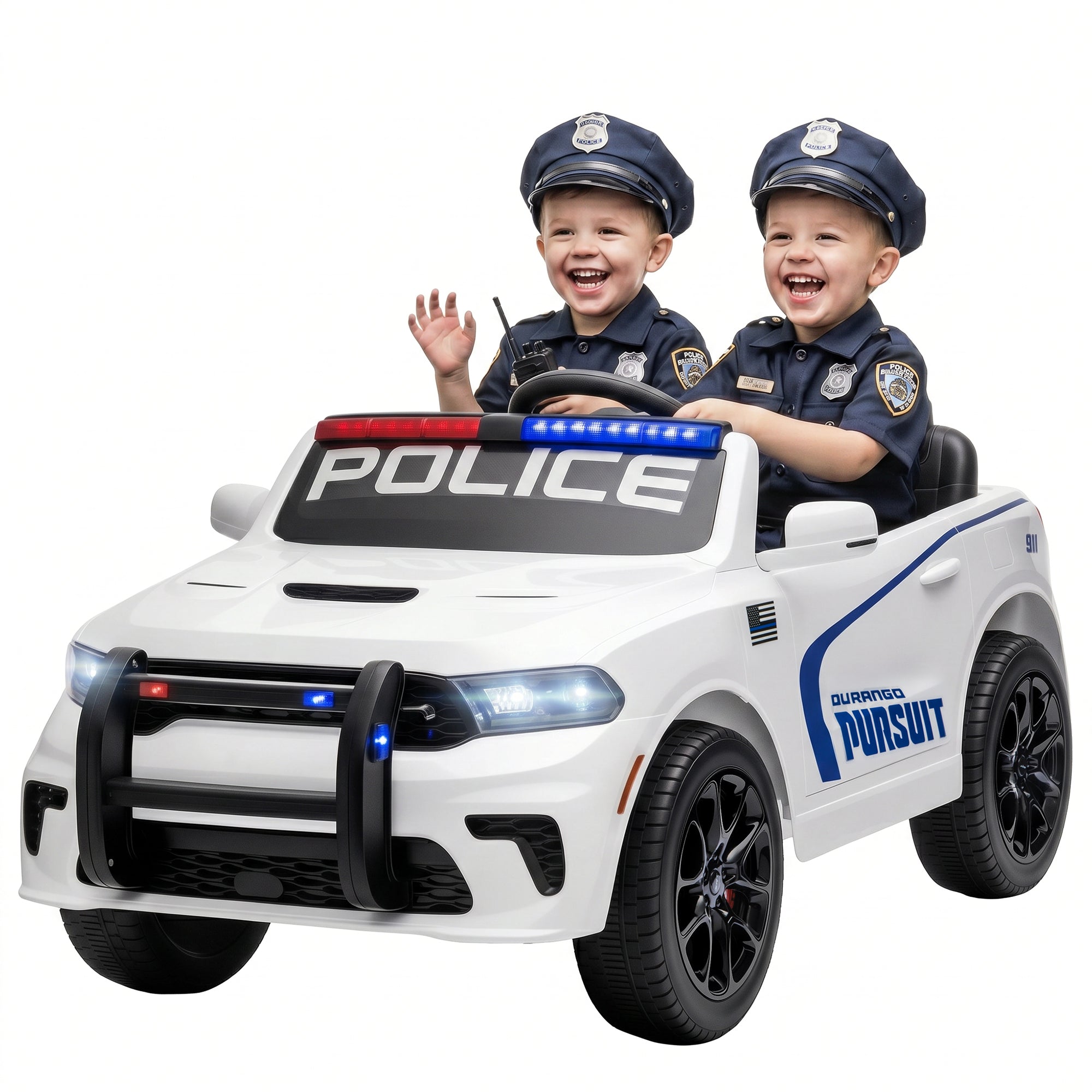 Licensed Ride On Police Car for Kids with 2 Seater, Remote, Suspension, Flashing Lights, Siren for Ages 3-6, White