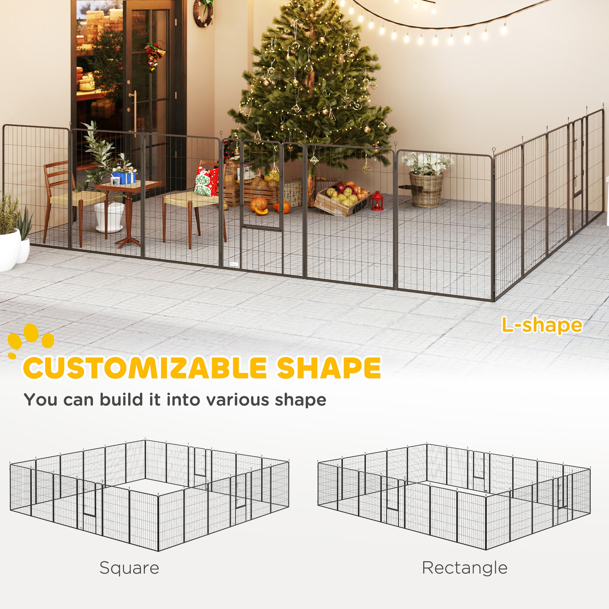 Dog Playpen for Indoor Outdoor, 24 Panels 44.5" H Puppy Playpen with Lockable Door, DIY Shape Pet Exercise Fence, Black