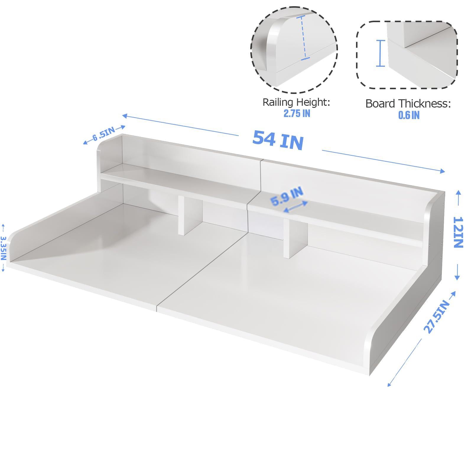 Washer Dryer Countertop with Non-slip Pads, Ample Workspace, Double Layer Wood Shelf Topper with Edge, 54″ L x 27.5″ W x 12″ H, White
