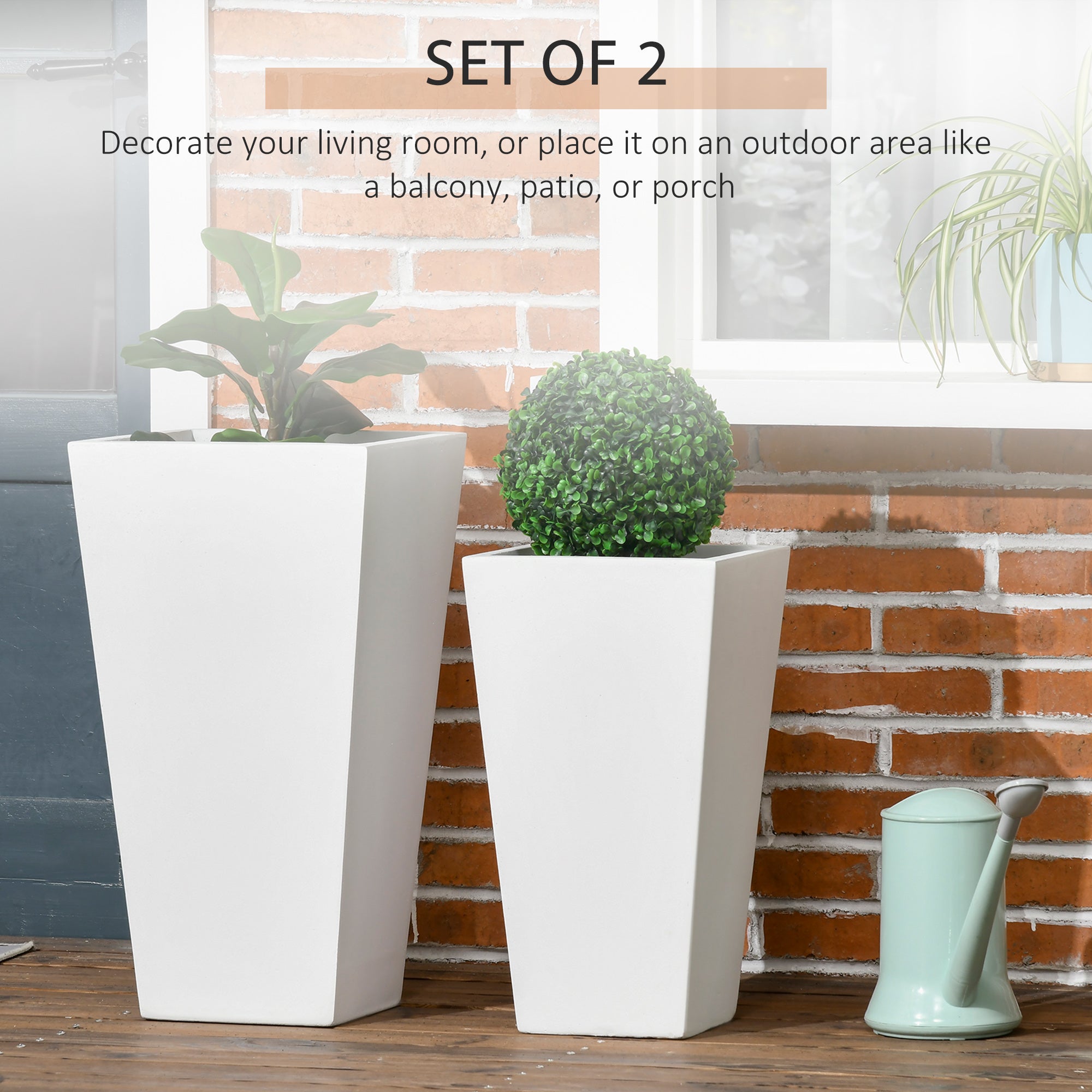 2-Pack Outdoor Planter Set, Flower Pots with Drainage Holes, Durable & Stackable Plant Pot, 22in & 18in, for Porch, Entryway, Patio, Yard, Garden, White