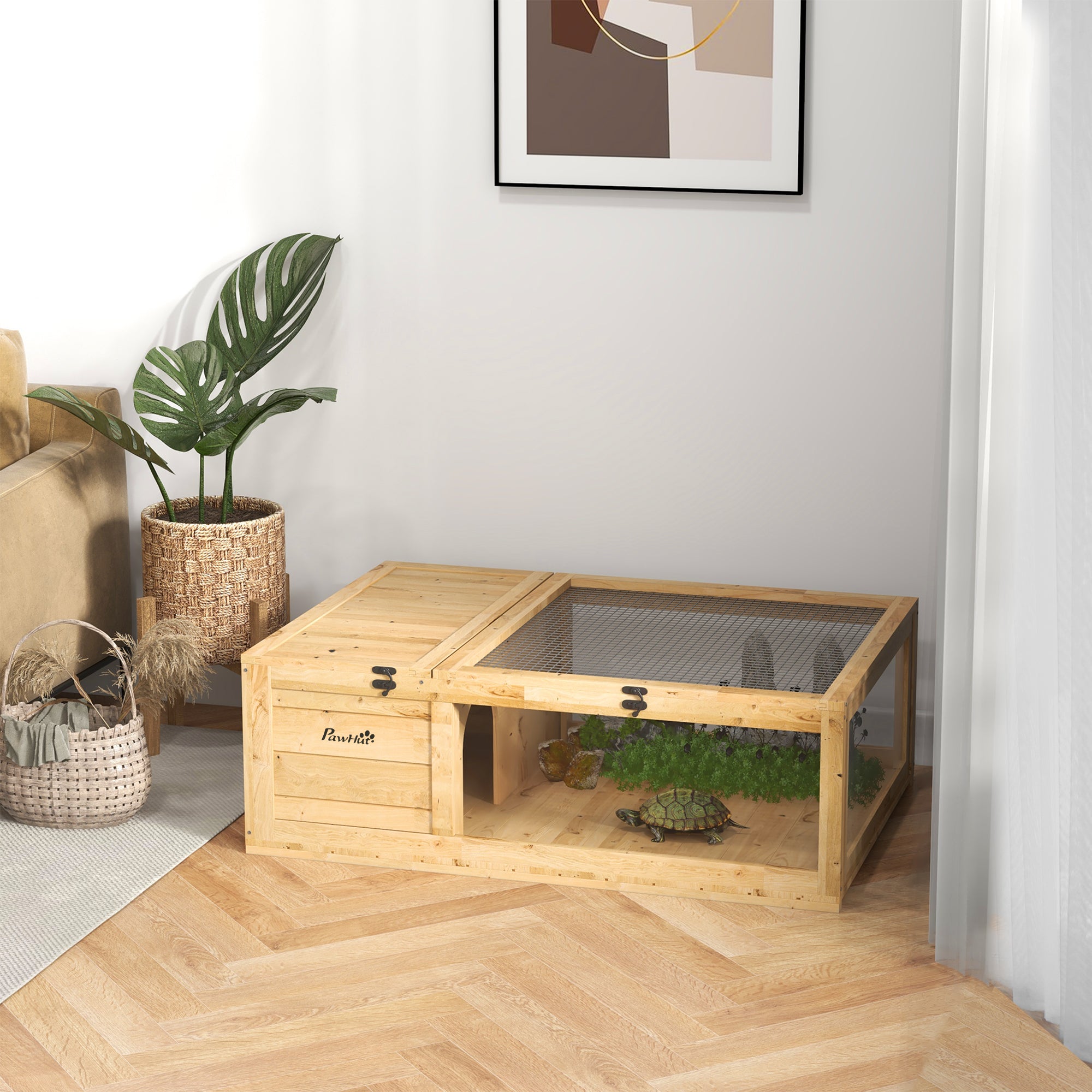 Wooden Reptile Cage with Top Access for Turtles, Lizards, Snakes, Yellow