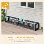 Wooden 98" Cat Tunnel for Outdoor with Combinable Design, 8 Doors, Dark Gray