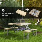 Aluminum Frame Folding Picnic Table, Portable Camping Table and Chairs Set with Umbrella Hole