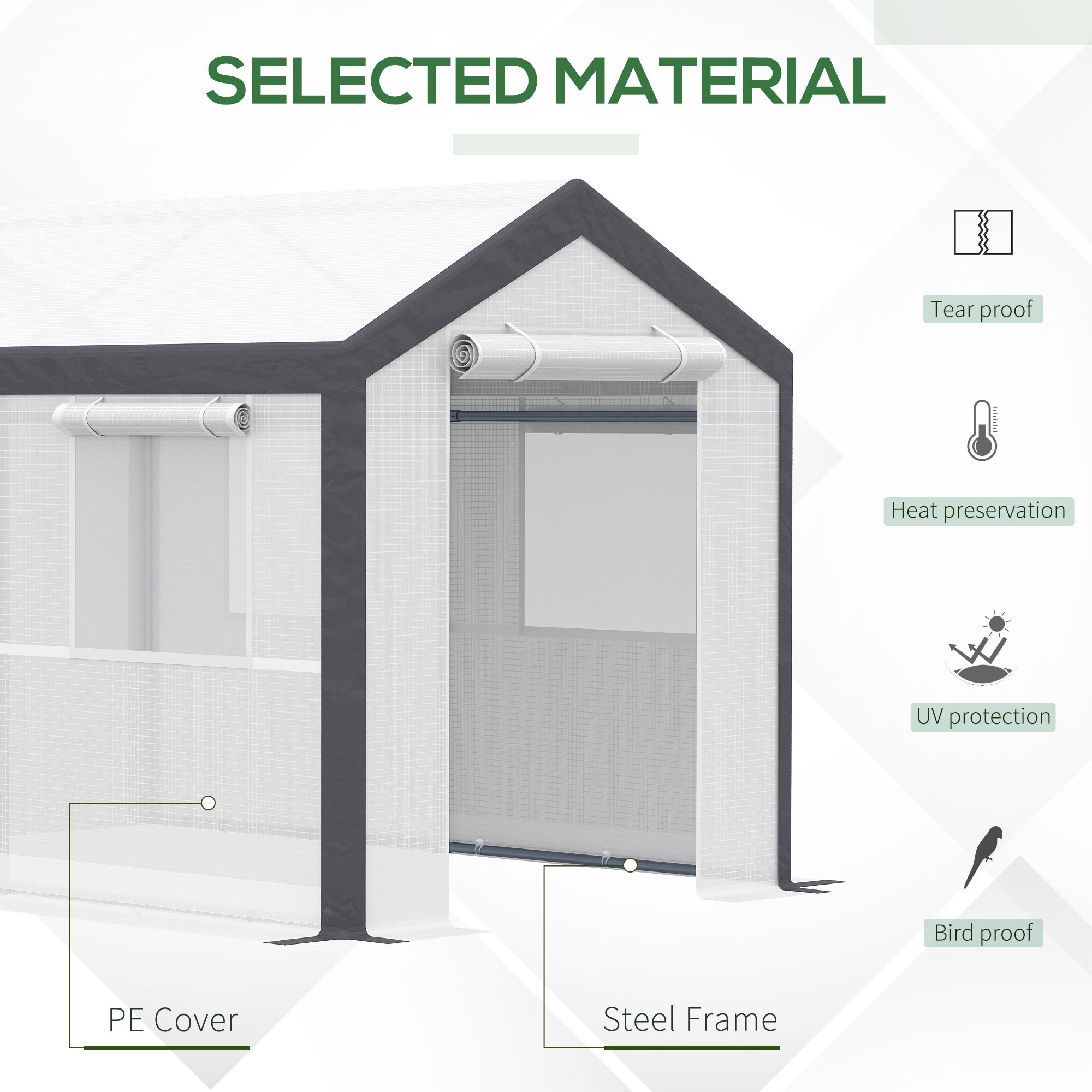 10' x 7' x 7' Greenhouse, Walk-in Outdoor Tunnel Green House with PE Cover, Steel Frame, 2 Roll-Up Zipper Doors & 4 Windows for Flowers, Vegetables, Tropical Plants, White