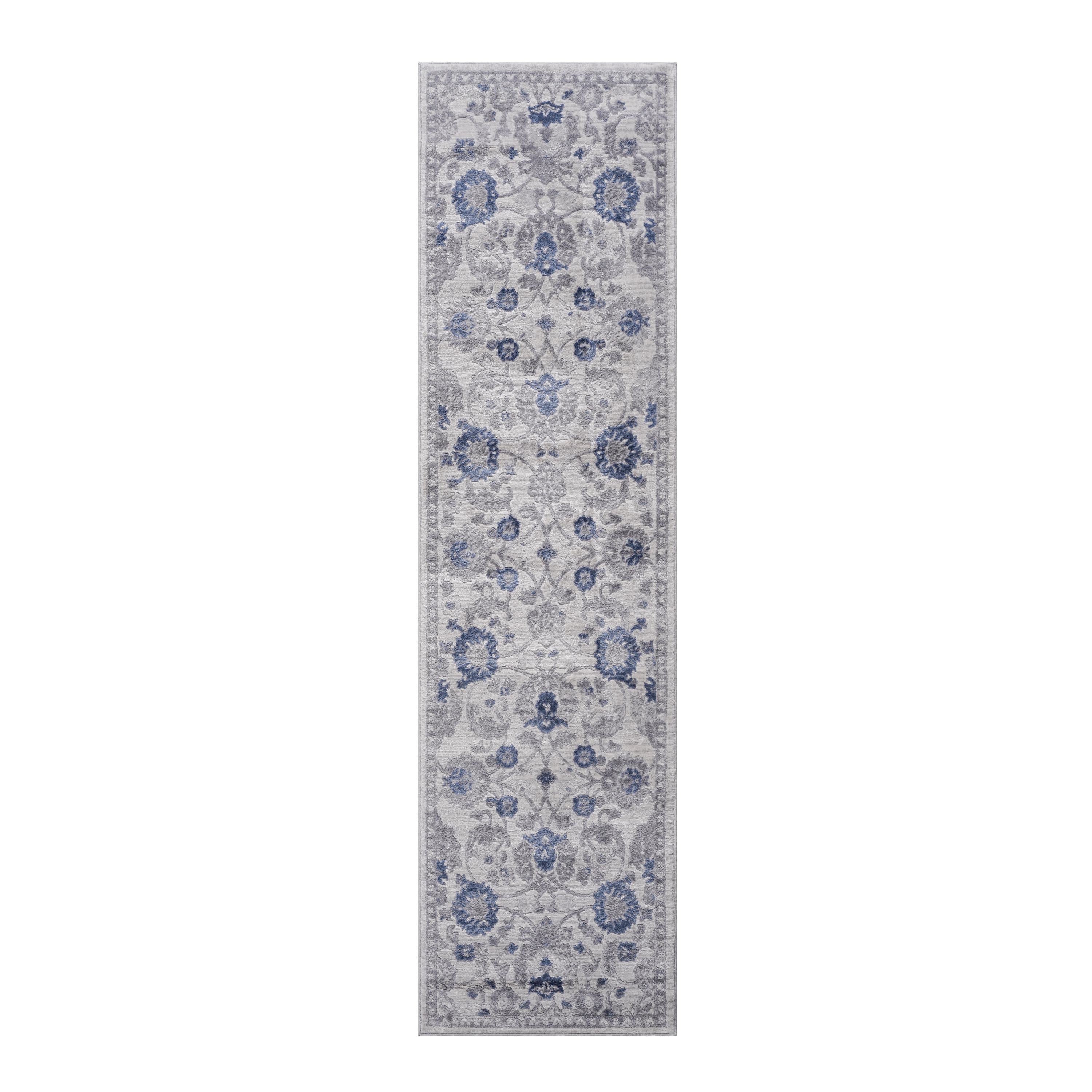 Naar 2x8 Stain-Resistant Rug with Cotton Backing, Non-Shedding Design, Kid and Pet-Friendly Carpet, 96" L x 26" W x 0.35" H, Blu