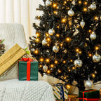 7.5 FT Tall PreLit Artificial Christmas Tree with Realistic Branches, 500 Warm White LED Lights and 1346 Tips, Black