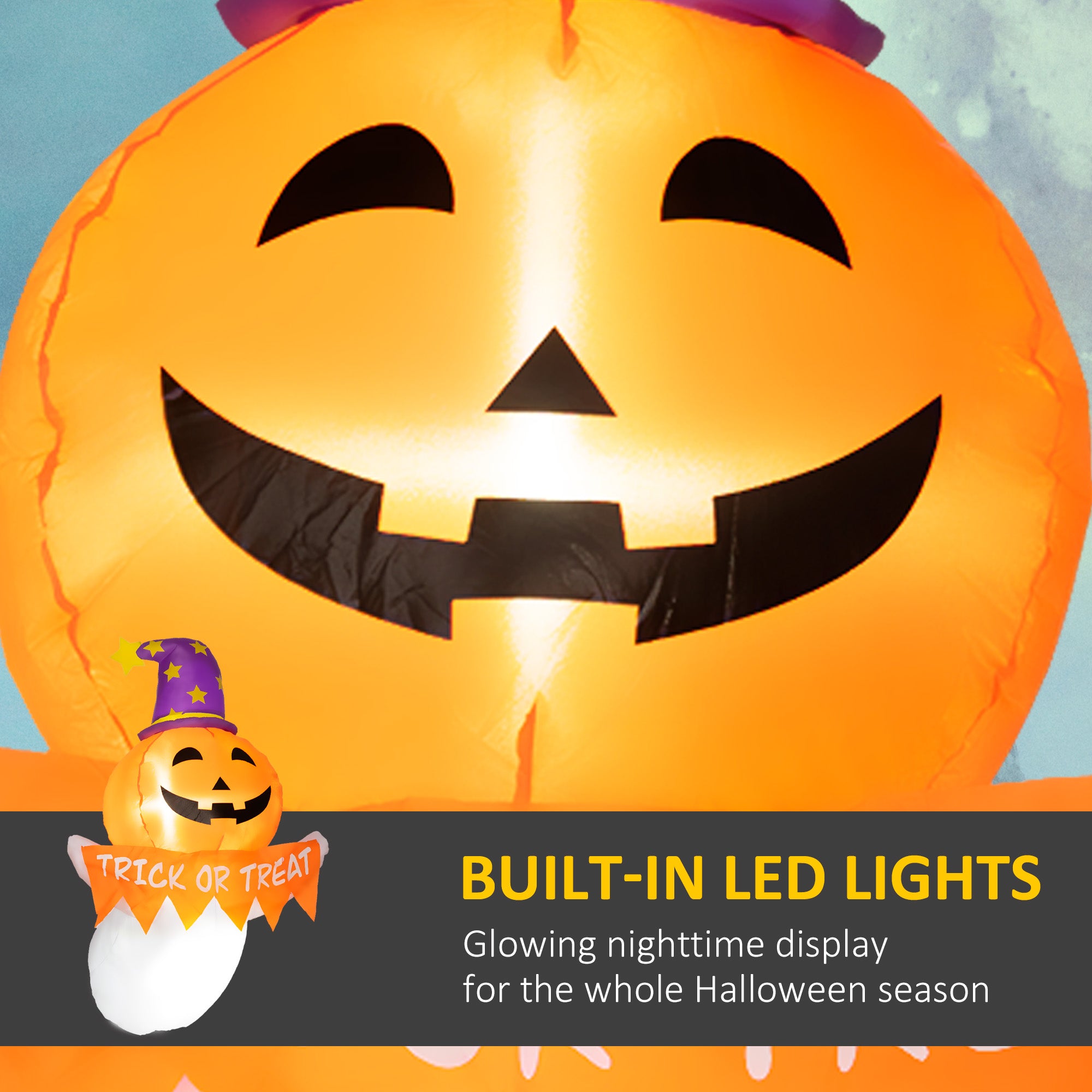 3.4ft Inflatable Halloween Window Sticker Ghost with Orange Face, Blow Up LED Display for Garden Indoor Outdoor