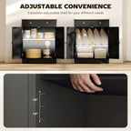Kitchen Storage Cabinet, Sideboard Floor Cupboard with Solid Wood Top, Adjustable Shelf, and 2 Drawers, Black