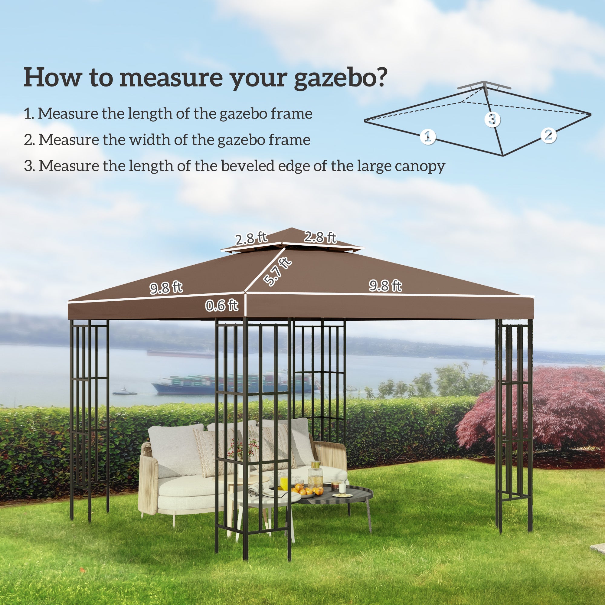 Gazebo Replacement Canopy for Model 01 -0153, 2-Tier Top Cover for 9.84' x 9.84' Gazebo, Coffee (TOP ONLY)