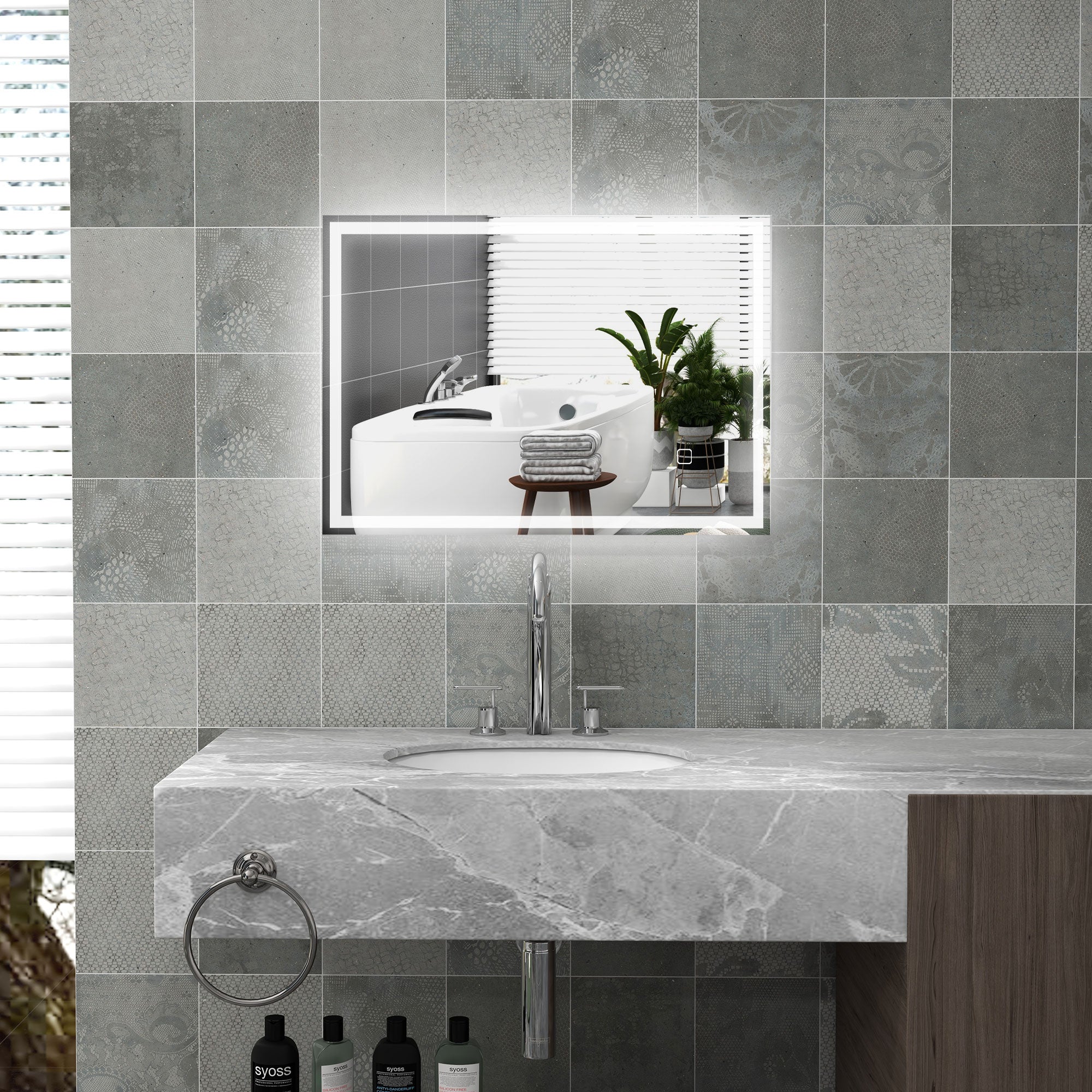 32" x 24" Bathroom Mirror with LED Lights, Dimmable Makeup Mirror, Vanity Mirror with 3 Colors, Smart Touch