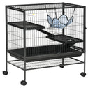 Small Animal Cage with Wheels, Pet Playpen for Rat, Syrian Hamster, Kitten, Ferrets, Chinchillas with Bottom Storage Shelf, Removable Tray, Ramp, 31.5" x 20.5" x 33.1"